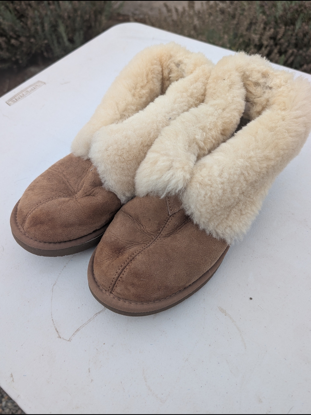 Naturalizer Suede Shearling-Lined Slip-On Slippers in Brown & Cream